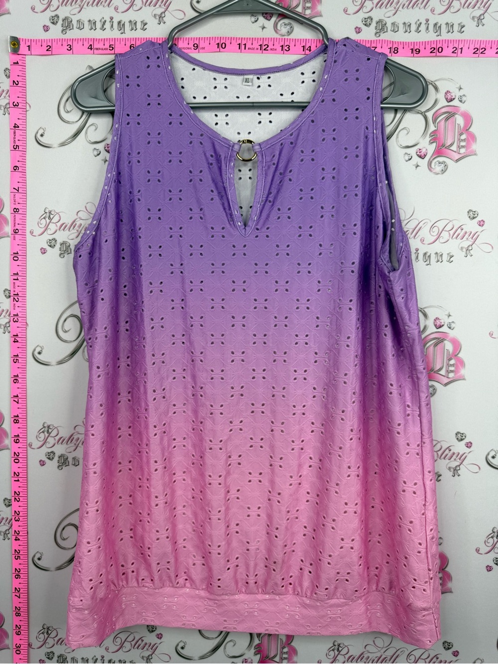 Tank top cotton candy Sleeveless Eyelet Ombre Tank Top - Purple to Pink